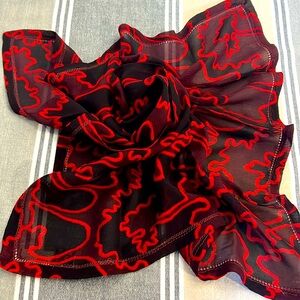 VALENTINO Italy small Scarf with abstract Motif - 20:20” black red auth. Vintage